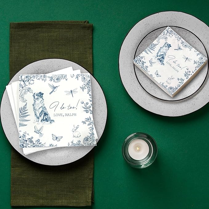 Luxury Personalized Dog Wedding Napkins, Custom Wedding Cocktail Napkins - Image 6