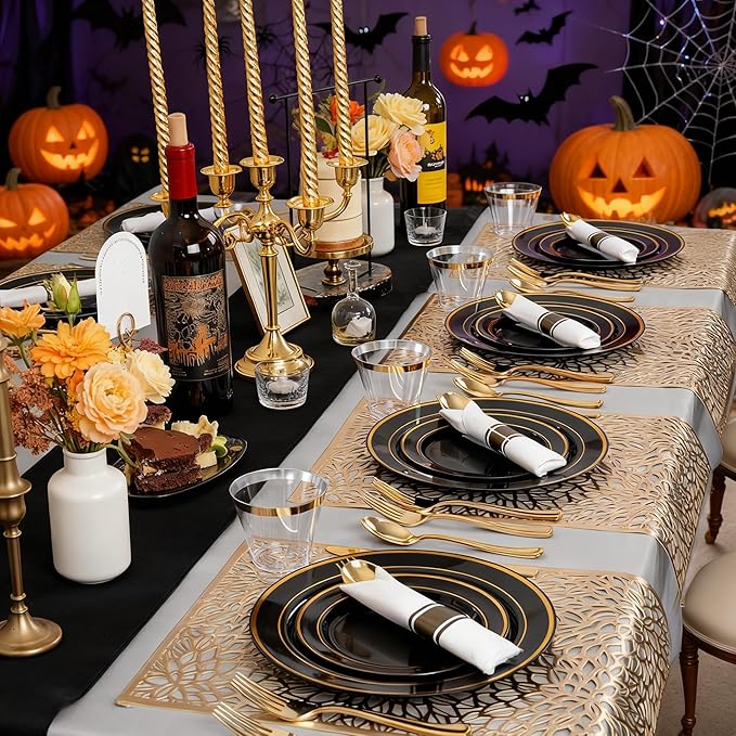 350 Pieces Black and Gold Plastic Plates - Image 4
