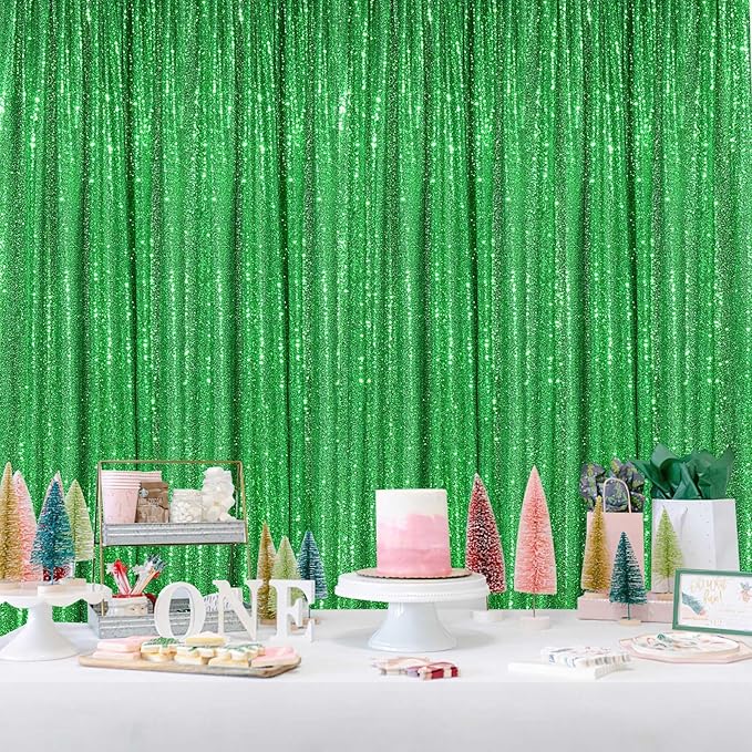 Sequin Backdrop Curtains 6 Packs 2ftx8ft Green Photo Background Drapes - Image 3