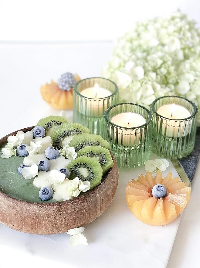 Serene Spaces Living Set of 4 Green Ribbed Glass Votive Holders, Measures 2.25" - Image 4