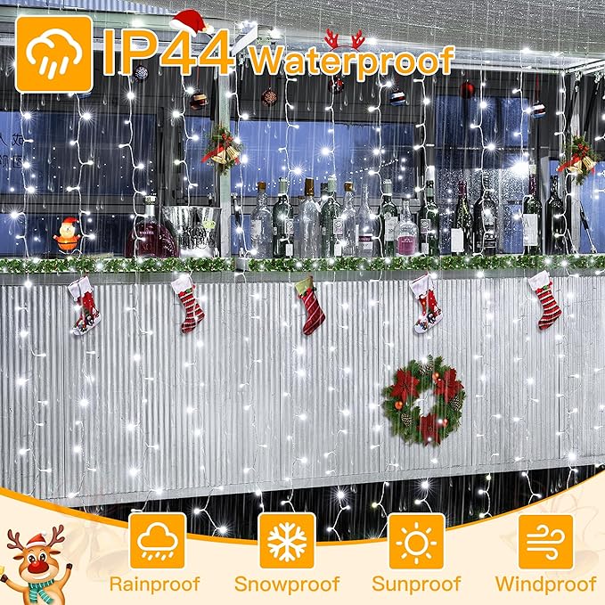 Ollny Curtain Lights 6.6x6.6ft, 200 LED White String Lights - Image 6