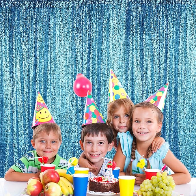 Sugargirl Turquoise Sequin Backdrop Curtain 4 Panels 2FTx8FT Glitter Turquoise - Image 3