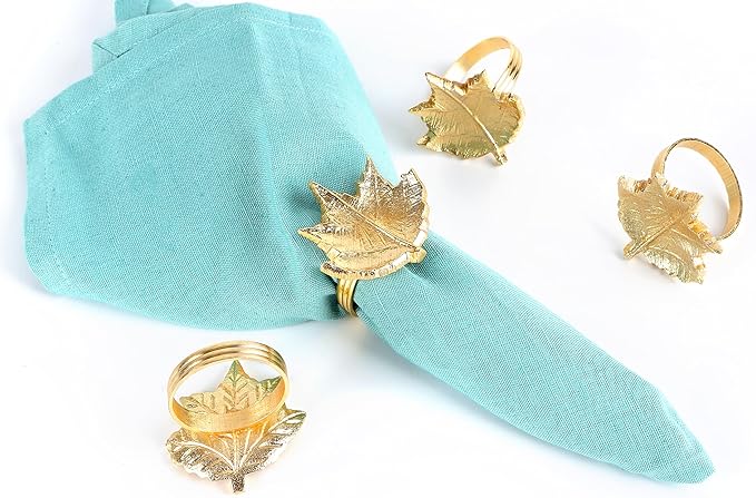 Set of 12 Gold Maple Leaf Napkin Rings - Image 6