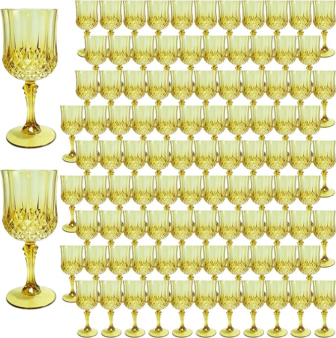 Plastic Wine Glasses，100PCS Gold Plastic Goblets Vintage Style Cordial Drinking by LEYIQUCHAMPAGNEWINEGLASSES