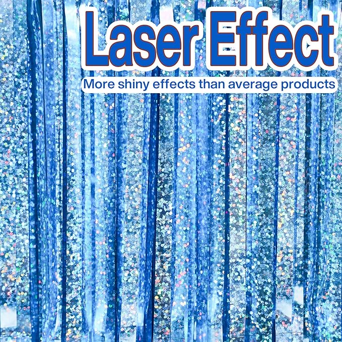PartyWoo Foil Fringe Curtains Blue, Fringe Backdrop, Tinsel Backdrop, Tinsel - Image 2