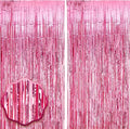2 Pack Pink Tinsel Foil Fringe Curtains, Metallic Tinsel Party Streamers by Voircoloria