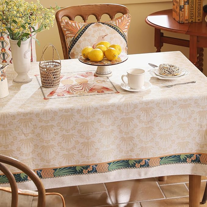 patdrea Designer Rectangle Linen Long Table Cloth, Vintage Anti-Wrinkle Durable - Image 8