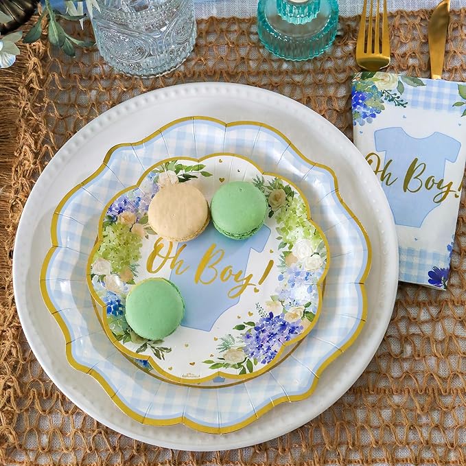 Kate Aspen Baby Shower Onesie Blue Floral & Gingham Tableware Set - Image 3