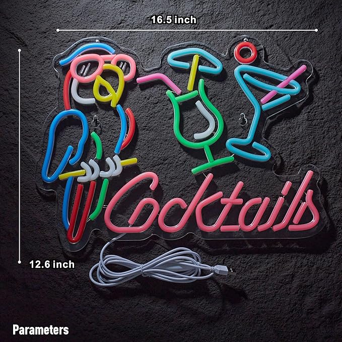 Parrot Cocktail Neon Sign for Wall Decor Bar LED Light Beer Wine Alcohol Man - Image 5