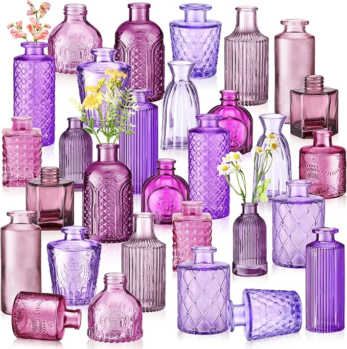 Yaomiao 30 Pcs Vases Bulk Colored Flower Glass Vases Bud Vintage Colored Glass by Yaomiao