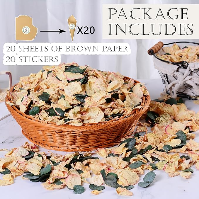Oning 20+ Cups of Mix Dried Bio Flower Rose Petals Confetti, 2 QT Ivory White - Image 2