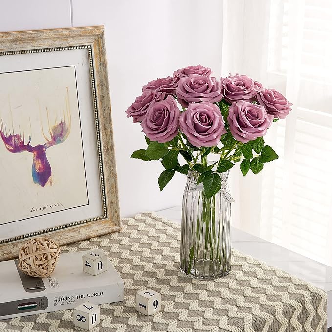 Artificial Rose 10pcs Open Flower Bouquet Faux Rose Stems - Image 2