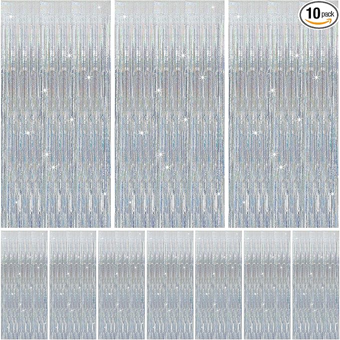10 Pack Silver Tinsel Foil Fringe Curtains Party Decorations Streamers by Unknown