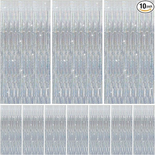 10 Pack Silver Tinsel Foil Fringe Curtains Party Decorations Streamers by Unknown