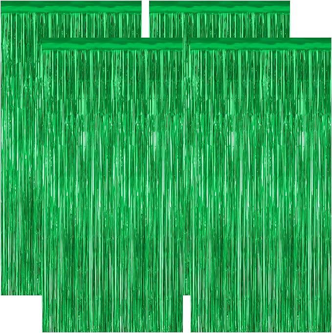 4 Pack Green Streamers, 3.28 FT x 7.05 FT Birthday Tinsel Backdrop, Metallic by ZATAYE