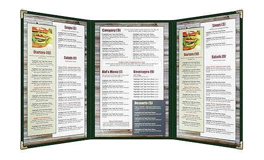 Goodsmart Restaurant Menu Covers – 25 Pack Green 6-View Trifold 8.5" x 14" - Image 2