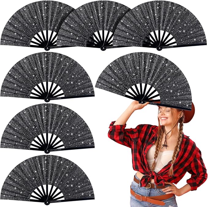 Thyle 6 Pcs Large Folding Fan for Line Dancing Bulk Boots on The Ground Hand by Thyle