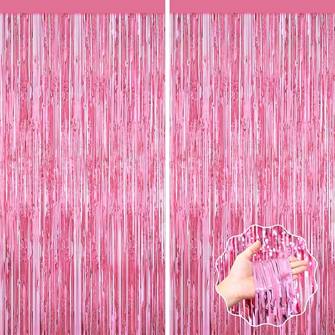 Pink Party Decorations, Metallic Tinsel Backdrop Fringe Curtains Backdrop by forlvwoon