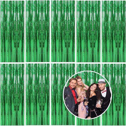 10 Pack Foil Curtain Backdrop Green Metallic Tinsel Foil Fringe Curtains Photo by KEJ