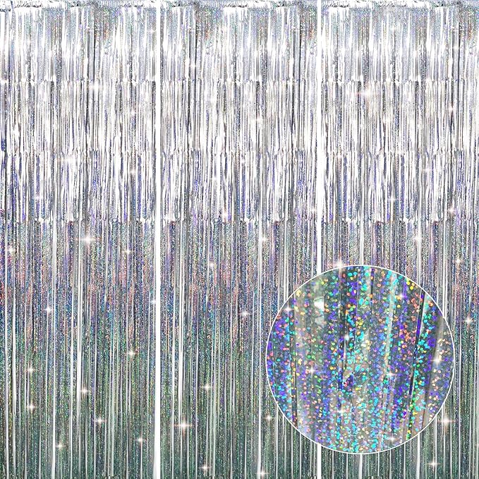 GOER 3.2 ft x 8.2 ft Metallic Tinsel Foil Fringe Curtains Party Photo Backdrop by GOER