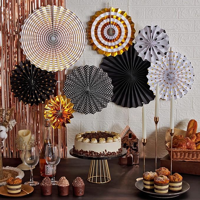 SUNBEAUTY Gold Black Paper Fans Backdrop - Image 6