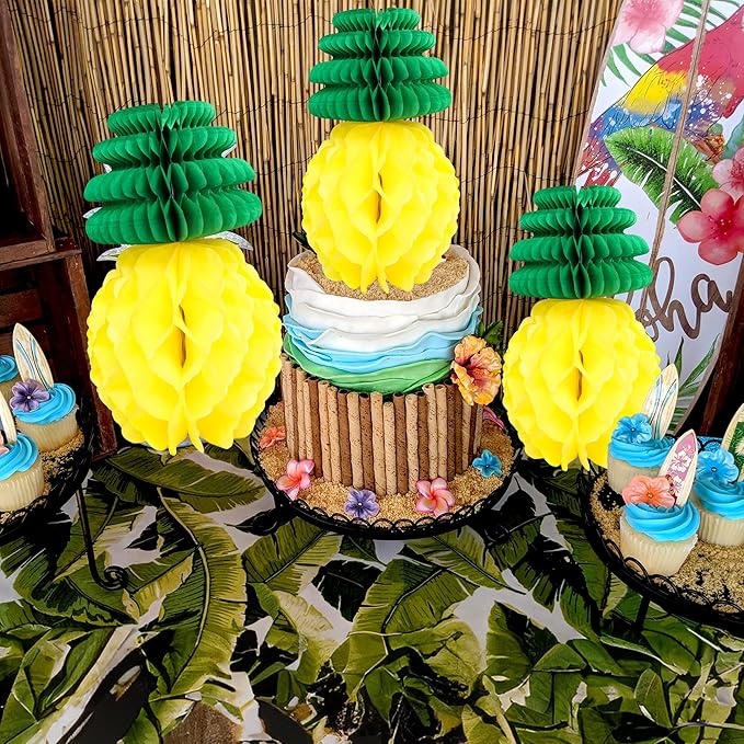Gyufise 6Pcs Pineapple Honeycomb Centerpieces Tissue Paper Pineapple Table - Image 4