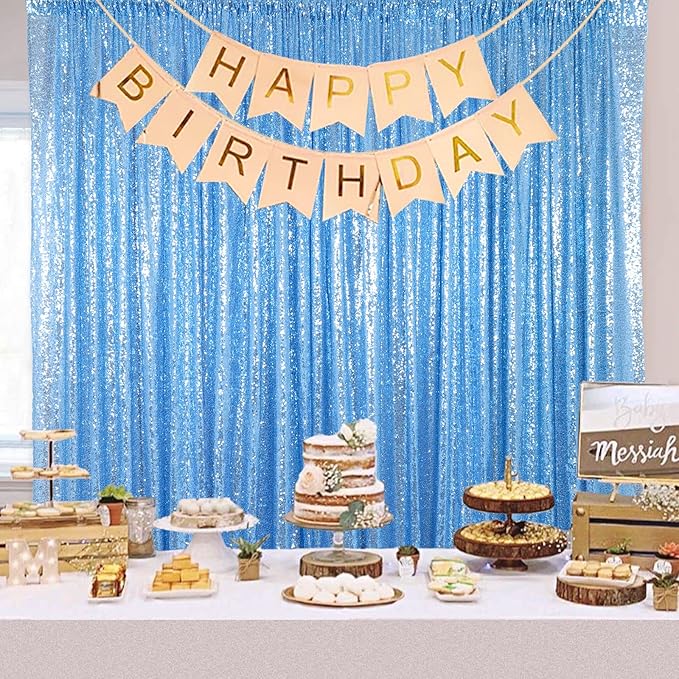 ShinyBeauty 4x10 FT Baby Blue Sequin Backdrop Curtains Glitter Photography - Image 5