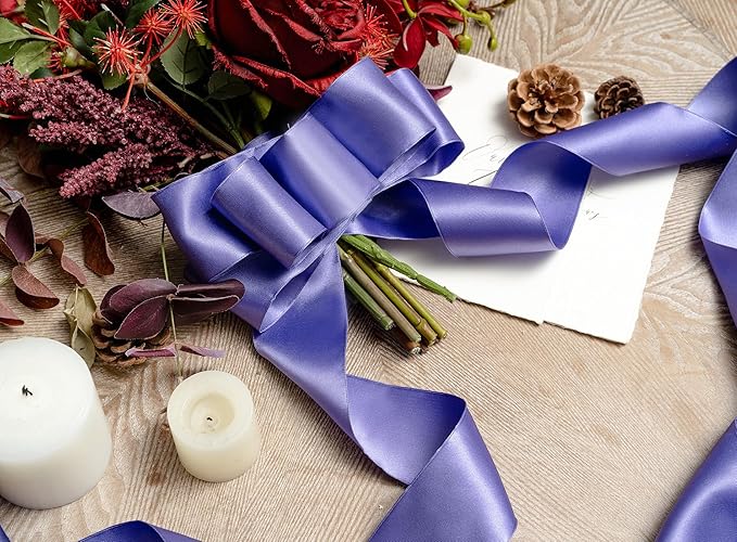 Purple Satin Ribbon Double-Faced Wired Ribbons - Image 4