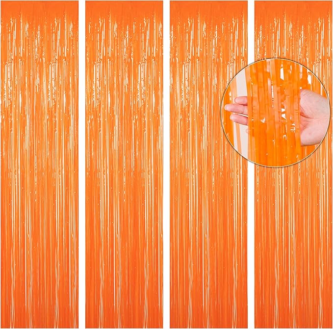 BTSD-home Orange Foil Fringe Curtain, Metallic Photo Booth Backdrop Tinsel Door by BTSD-home