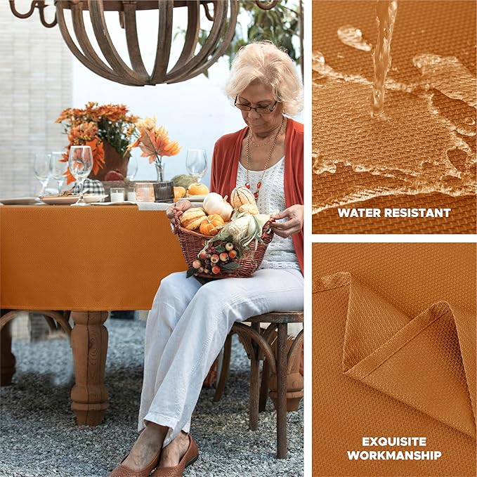 Biscaynebay Fall Tablecloth Textured Fabric 60x108 Inch Rectangular, Bronze - Image 2