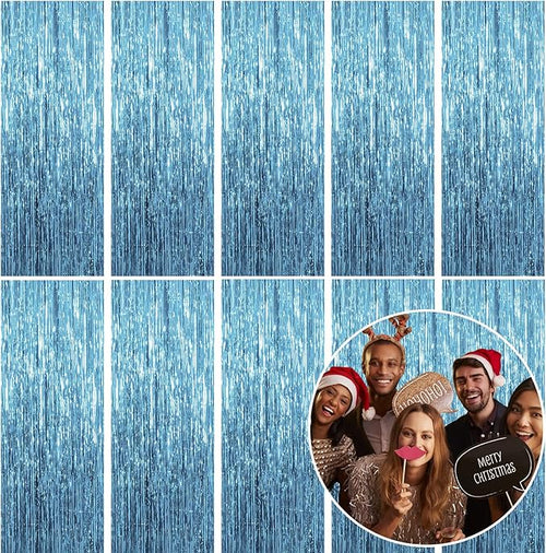 10 Pack Foil Curtain Backdrop Blue Metallic Tinsel Foil Fringe Curtains Photo by KEJ