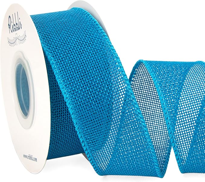 Ribbli Turquoise Blue Burlap Wired Ribbon, 1-1/2 Inch x 10 Yard, Wired Edge by Ribbli
