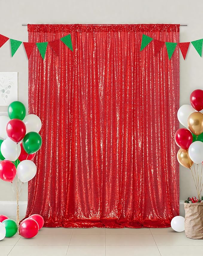 Eternal Beauty Red Sequin Backdrop, 8x10 Ft Glitter Background Curtains by EternalBeauty