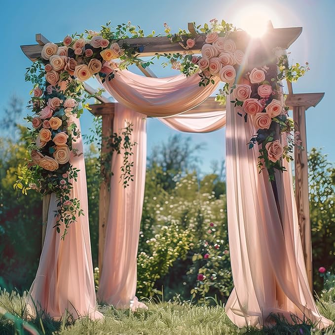 Wedding Arch Draping Fabric 3 Panels 28.7" x 20FT Dusty Rose Sheer Chiffon - Image 2