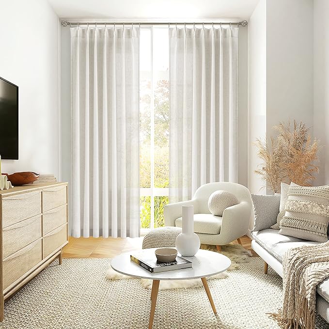 Vision Home Natural Pinch Pleated Semi Sheer Curtains Textured Linen Blended - Image 8
