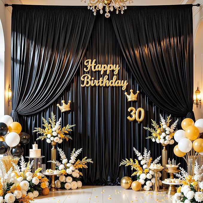 Black Satin Backdrop Curtains 2 Panels - Image 3
