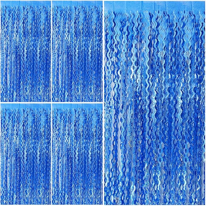 Blue Tinsel Foil Fringe Curtains Wavy Backdrop by BOMSI