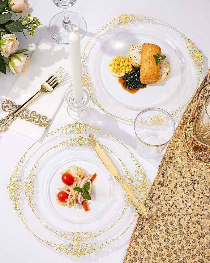 Nervure 350PCS Clear Gold Plastic Plates - Image 4