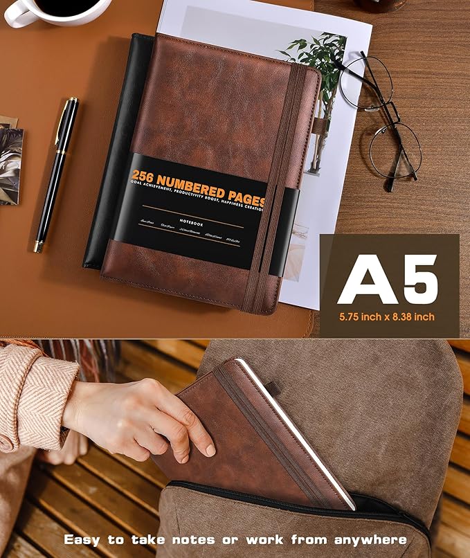 Lined Journal Notebook for Women Men, 256 Numbered Pages Hardcover Leather - Image 4