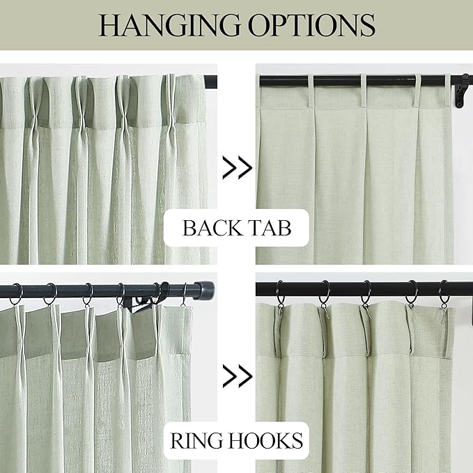 Vision Home Light Green Pinch Pleated Semi Sheer Curtains Textured Linen - Image 3