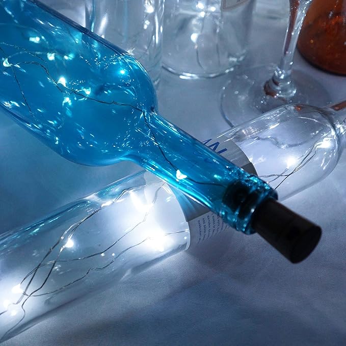 Wine Bottle Lights with Cork, Battery Operated 24 Pack 20 LED Cork Shape Silver - Image 4