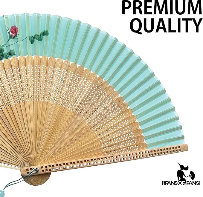 FANSOF.FANS Premium Floral Silk Fabric Border Handheld Folding Fan - Image 4