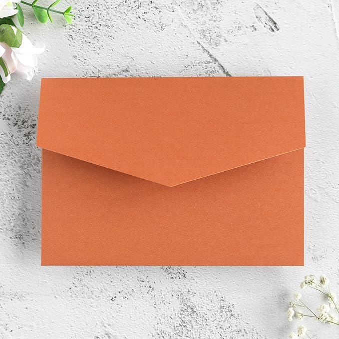 20 PCS Burnt Orange Tri-fold Laser Cut Wedding Invitation Pockets - Image 3