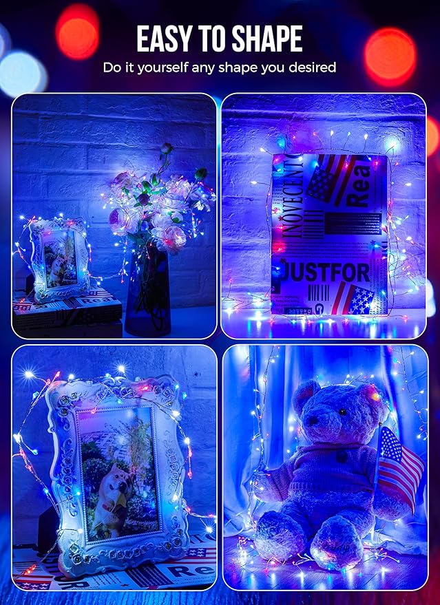 4th of July Decorations Red White and Blue Fairy Lights Battery Operated - Image 7