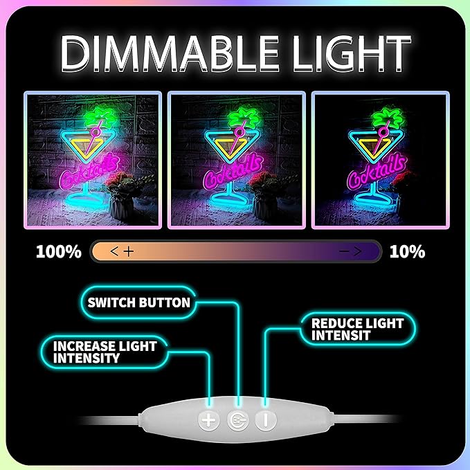 Cocktails Neon Sign Cocktail Glass LED Neon Signs Art Wall Lights - Image 3