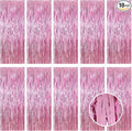 10 Pack Pink Foil Curtain Backdrop 3.2ft x 9.8ft Metallic Tinsel Foil Fringe by Ohiyoo