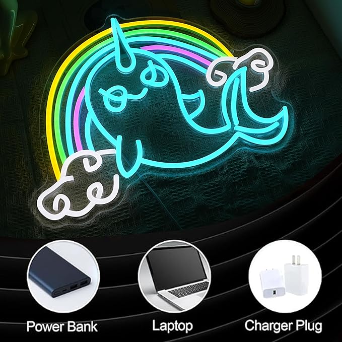 Rainbow Narwhal Neon Sign Dreamy Narwhal Led Sign Dimmable Rainbow Cloud Light - Image 3