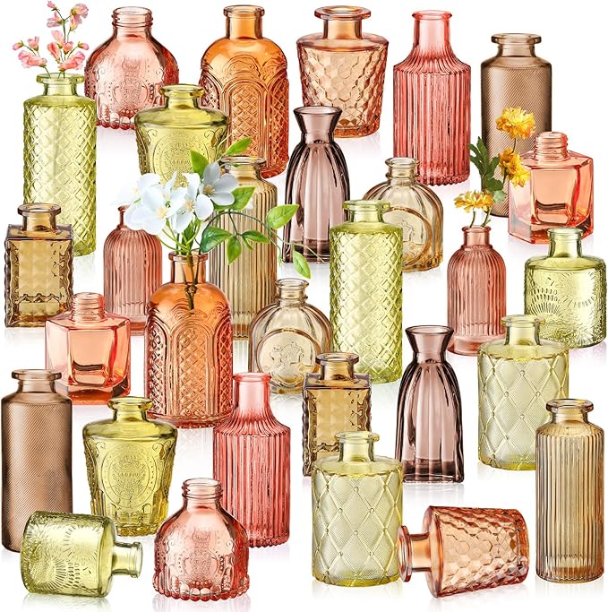 Yaomiao 30 Pcs Vases Bulk Colored Flower Glass Vases Bud Vintage Colored Glass by Yaomiao