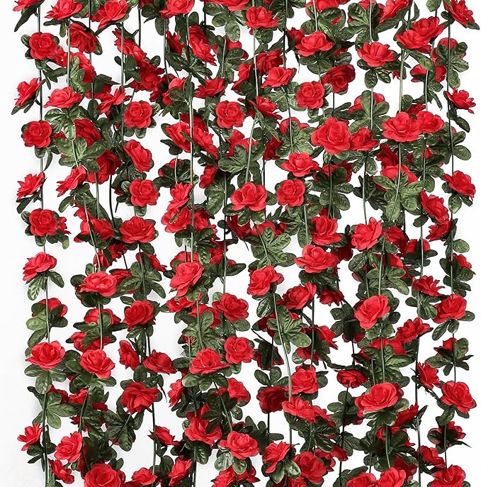 KHOYIME 18 Pack 144 FT Artificial Flower Garland, Fake Red Roses Vines Silk by KHOYIME