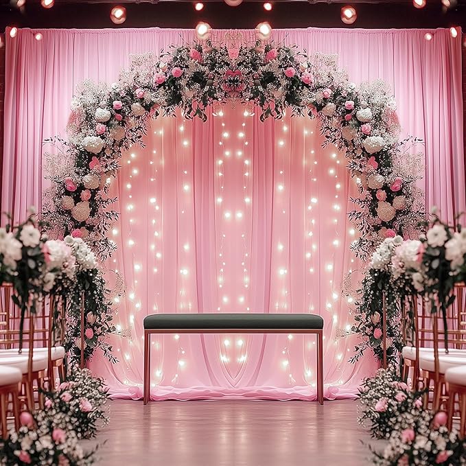 20ftx14FT Wrinkle Free Pink Backdrop Curtain, 4 Panels 14FT Height Pink Wedding - Image 5